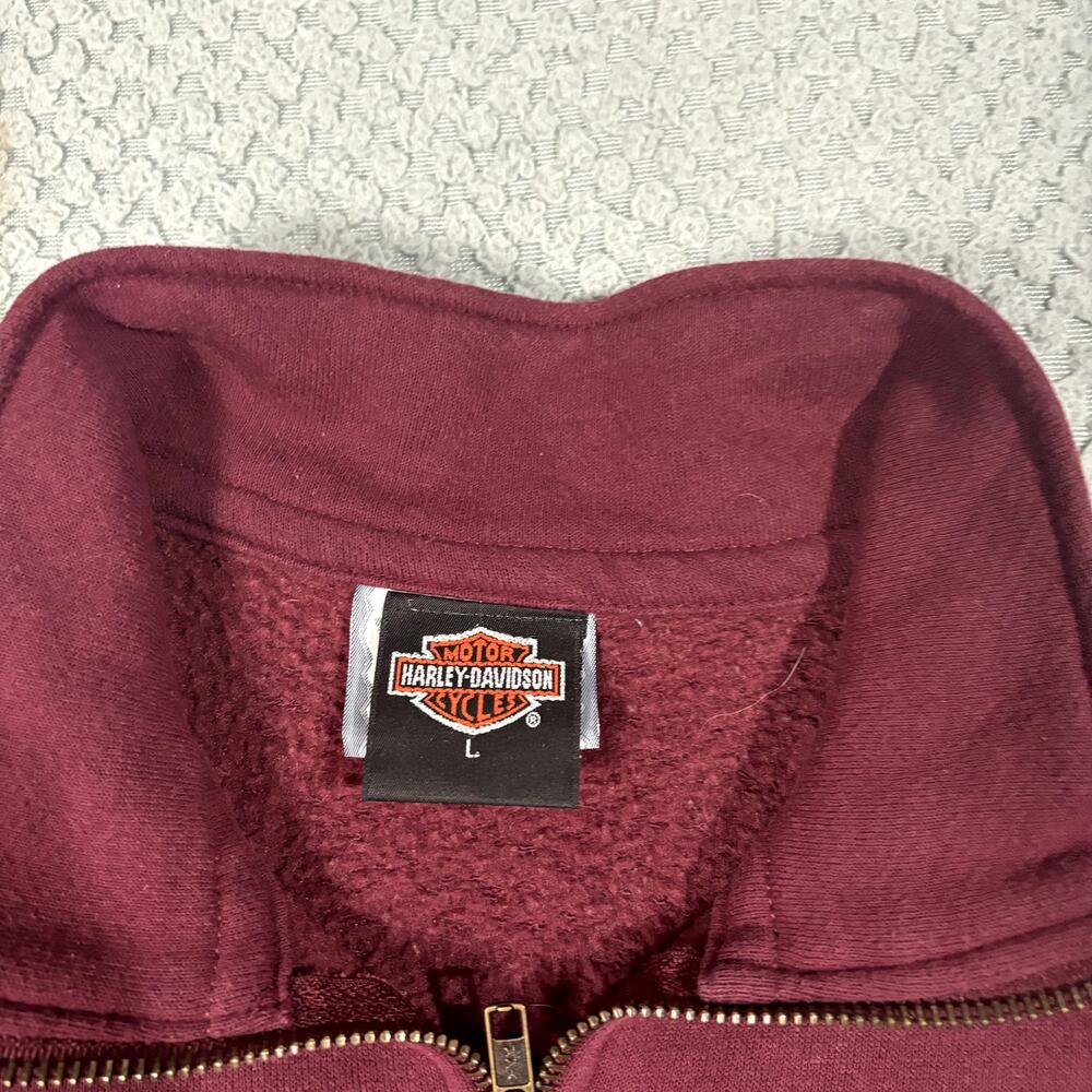 VTG 90's Harley Davidson USA Made Men's Maroon 1/4 Zip Sweatshirt Sz L - Picture 5 of 8